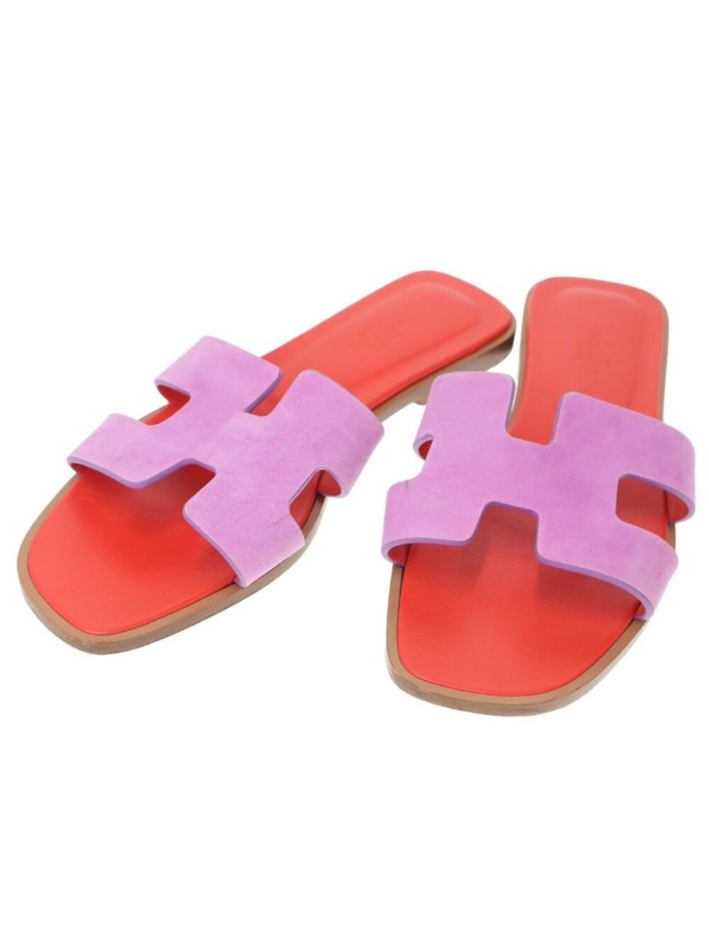 Hermes Oran Leather Sandals Purple Red